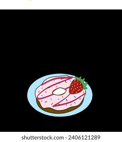 Vector forms a donut with cream and pieces of strawberry on top