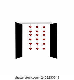 The vector forms an open house door and there is a love-shaped hanger