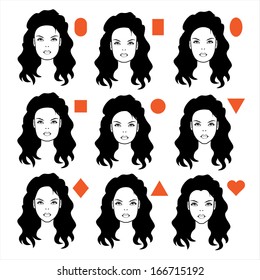 Vector Forms Of Womens Head, Types Of Face Shape