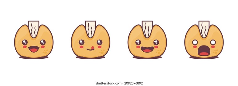 caricatura de mascota de la galleta de la fortuna vectorial, con diferentes expresiones faciales. adecuado para iconos, logotipos, impresiones, pegatinas, etc.