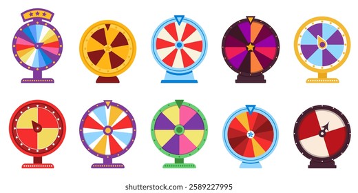 Vector fortune wheel set - lottery bonus wheels collection.