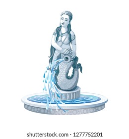 Vector fountain with a marble nymph, pouring water from a jug
