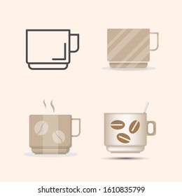 Vector four coffee cups icons in a style design on one art board.