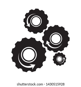Vector of four cog with arrow, gear icon design. Gear with arrow. Silhouette of gears wheels over white background. vector illustration.