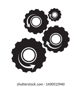 Vector of four cog with arrow, gear icon design. black and white gear icon with arrow. Silhouette of gears wheels over white background. vector illustration.