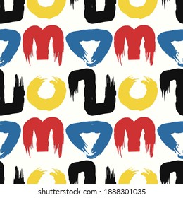 vector four color rough geometric brush stroke seamless pattern on white