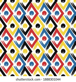 vector four color rough rhombus brush stroke seamless pattern on white
