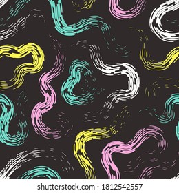 vector four color rough ripple brush stroke lines seamless pattern on dark brown