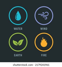 Vector four elements air water fire earth symbol logo. Nature abstract design concept four element