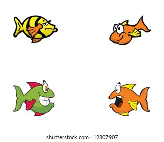 vector of four funny fish