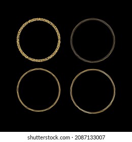 vector of four golden round frames. flat image of golden frames on black background
