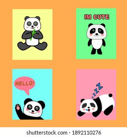 Vector four kinds of cute panda designs with different poses 