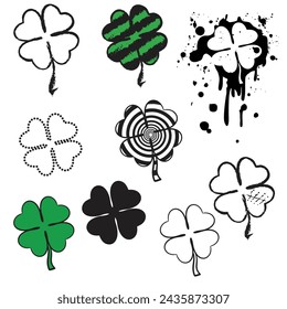 Vector Four Leaf Clover Set St Patrick Lucky