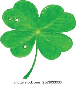 Vector of four leaf clover and water drops