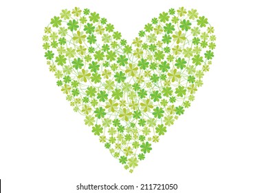 Vector four leaf clovers heart shape isolated on white background