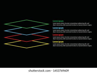 Vector of four line square layers infographic template