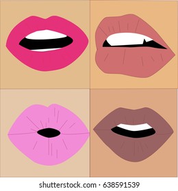 Vector four lips pattern. Glamour  fashion decoration.  Makeup cover print 