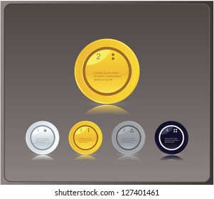 Vector - Four luxury circle labels with reflection for your website. Modern design. Gold, silver, black velvet and white version.