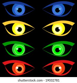 vector, four pairs of scary Halloween eyes