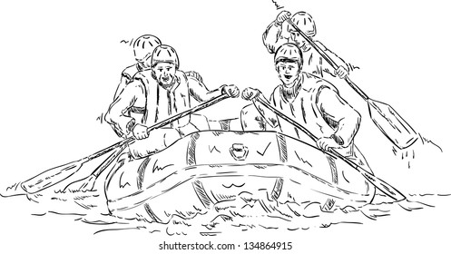 vector - four people  rafting , isolated on background