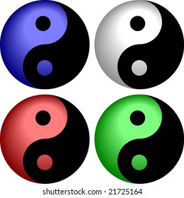 VECTOR: Four perfect 3d yin yang symbols