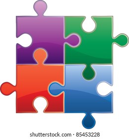 vector four puzzles in different colors