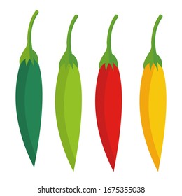 Vector of four red hot chilies isolated on a white background.