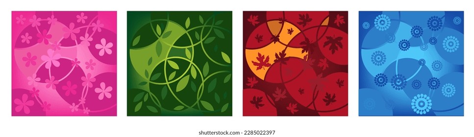 vector Four season banners with spring, summer, autumn, winter template design. Vector set of seasons illustrations.