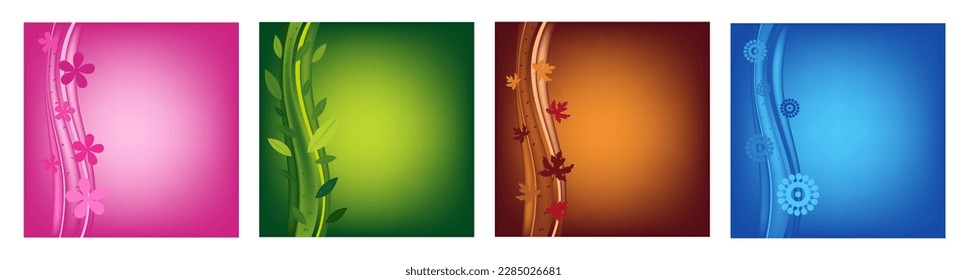 vector Cuatro banners de temporada con diseño de plantillas de primavera, verano, otoño e invierno. Conjunto vectorial de ilustraciones de temporadas.