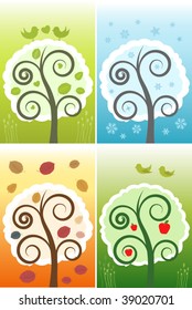 Vector Four Seasons Floral Ornaments