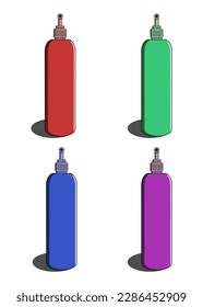 vector of four skincare bottles in different colors