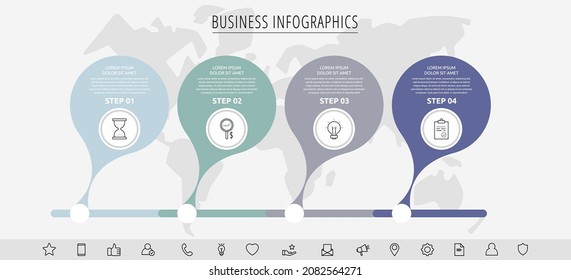 Vector four step infographics from circles with icons. Modern timeline concept for chart, levels, web, diagram, banner, presentations, business, diagram