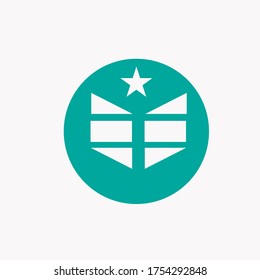 vector of four triangles and two rectangles, Background blue, with one star.