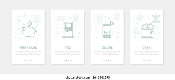 Vector four vertical banners - banking and financial - piggy bank, atm