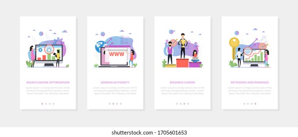 Vector four vertical mobile banners - SEO, career, domain, keywords