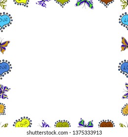 Vector. Foursquare frames doodles. Seamless. Picture in white, blue and yellow colors.