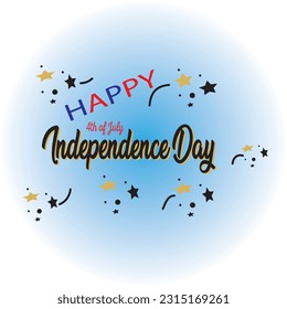 Vector Fourth of July hand lettering inscription for greeting card, banner etc. Happy Independence Day of United States of America calligraphic sky blue circle background.