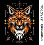 vector fox animal face illustration. fox head with ornament background. T-shirt design, print decoration