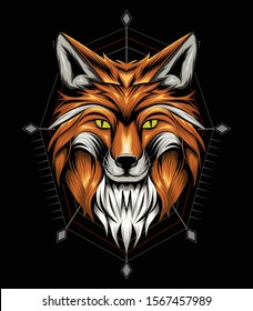 vector fox animal face illustration. fox head with ornament background . T-shirt design, print decoration