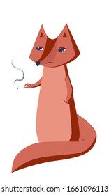 
Vector zorro con un cigarrillo sobre fondo blanco