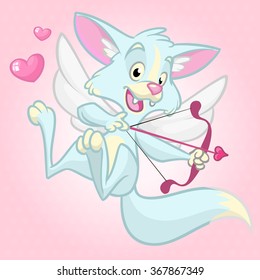 Vector fox cupid with bow and arrow. Illustration of a white fox cupid for St Valentine's Day. Isolated