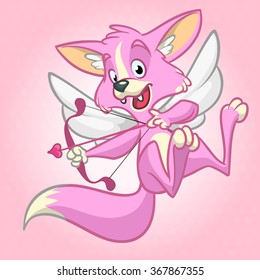 Vector fox cupid with bow and arrow. Illustration of a rose fox cupid for St Valentine's Day. Isolated