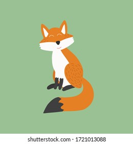 Vector Fox. Cute drawn cartoon animal. Flat element for your design, perfect for card, sticker, poster, packaging, t-shirt printing or children's clothing.