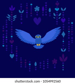 Vector fox european forest animal flat cartoon style ethnic hand drawn foorest owl
