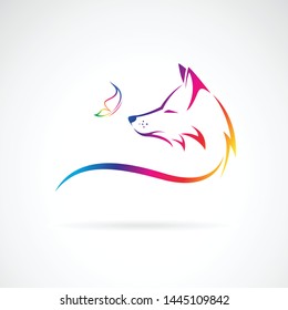 Vector of fox head and butterfly on white background. Wild Animals. Easy editable layered vector illustration.