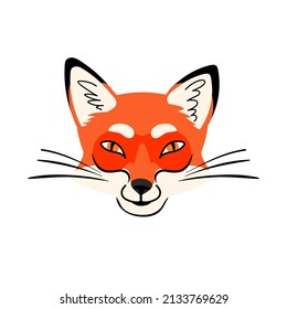 Vector fox head isolated on white background. Woodland forest animal. Design can be used for fashion t-shirt, greeting card. Flat style illustration