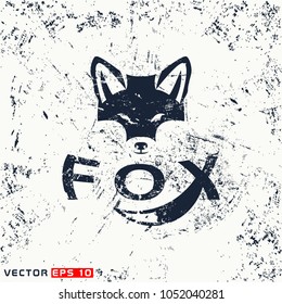 Vector fox head on grunge background