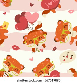 vector fox with heart seamless pattern