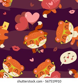 vector fox with heart seamless pattern