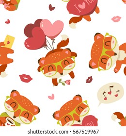 vector fox with heart seamless pattern